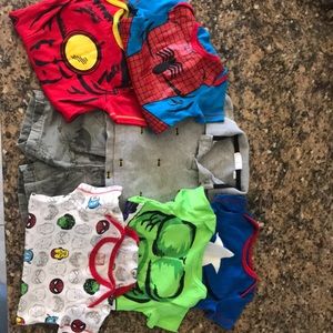 Marvel onesies, gap Batman polo and shorts